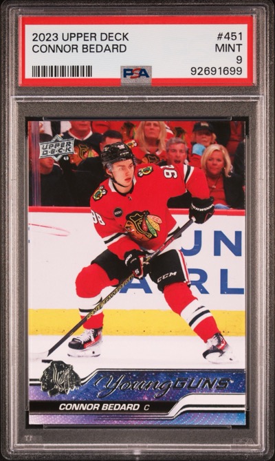 2023 Upper Deck Connor Bedard Young Guns #451, PSA 9 slab