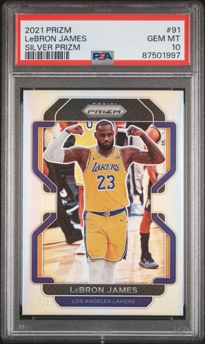 2021 Panini Prizm LeBron James Silver Prizm #91, PSA 10 slab