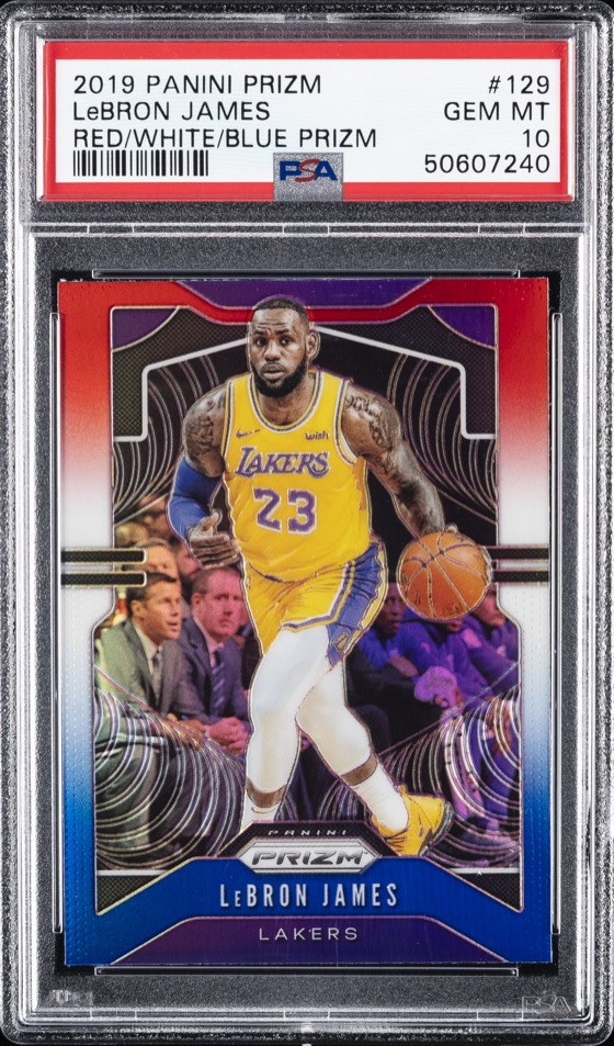 PSA 10 slab — 2019 Panini Prizm LeBron James Red White Blue #129